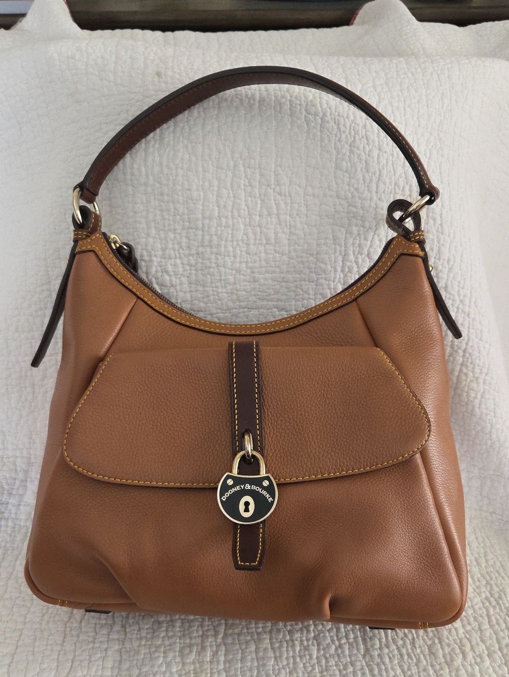 Dooney & Bourke Brown and Dark Brown Pebble Leather Shoulder Bag No Call Outs
